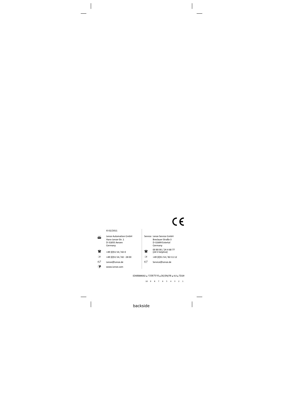 Lenze ERBM100R035W User Manual | Page 60 / 60