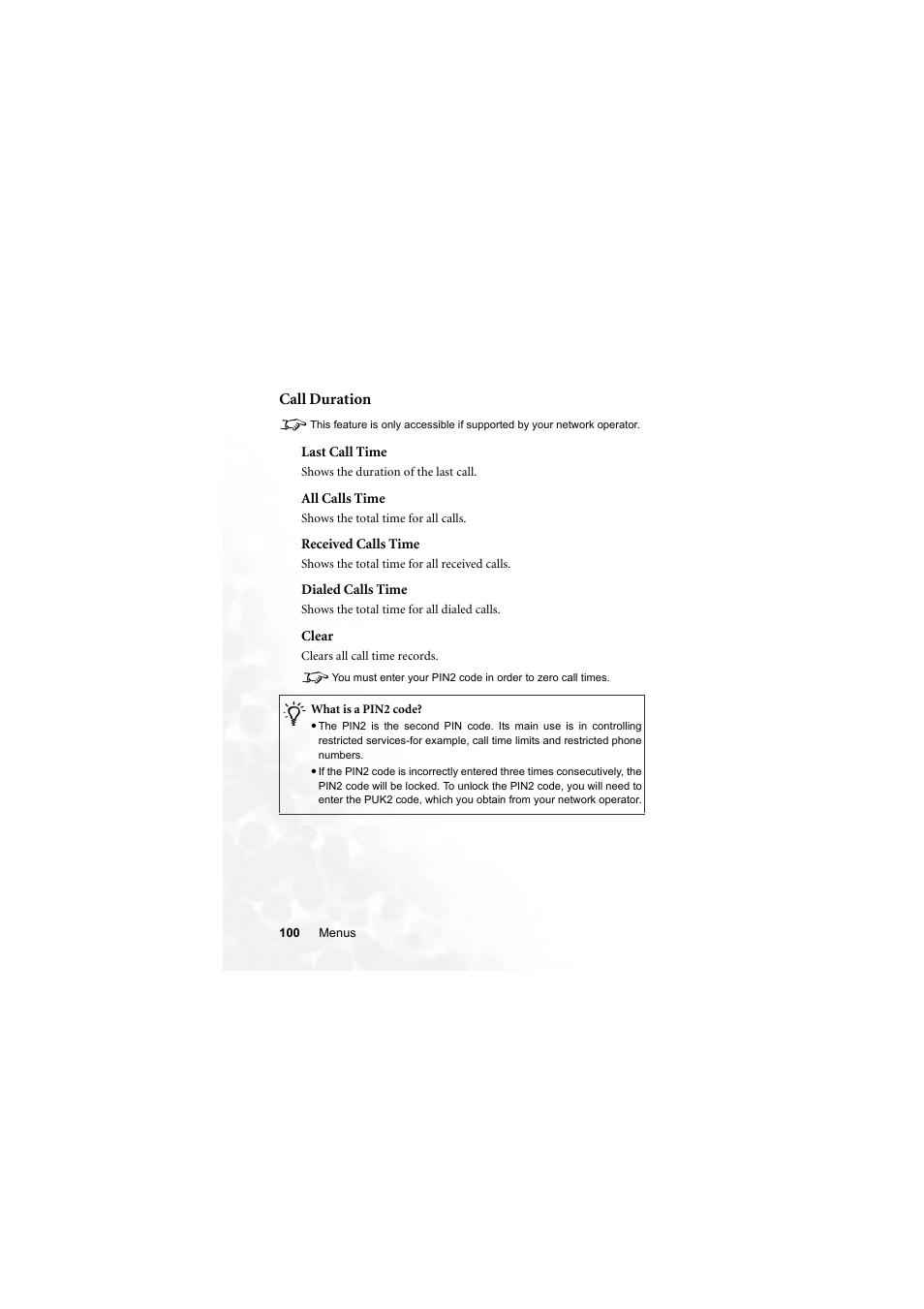 Call duration | BenQ S670C User Manual | Page 116 / 186