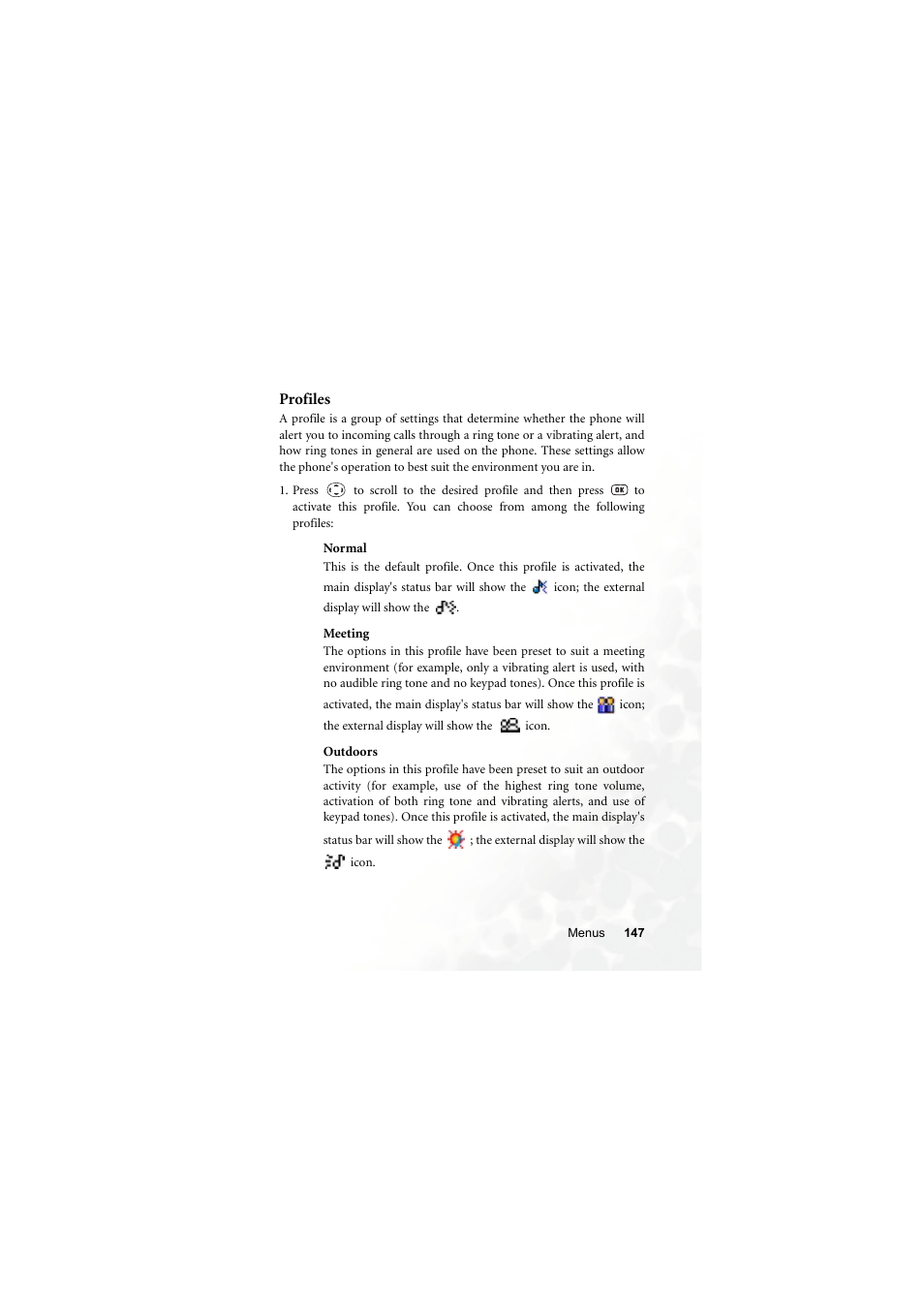 Profiles, Normal, Meeting | Outdoors | BenQ S670C User Manual | Page 163 / 186