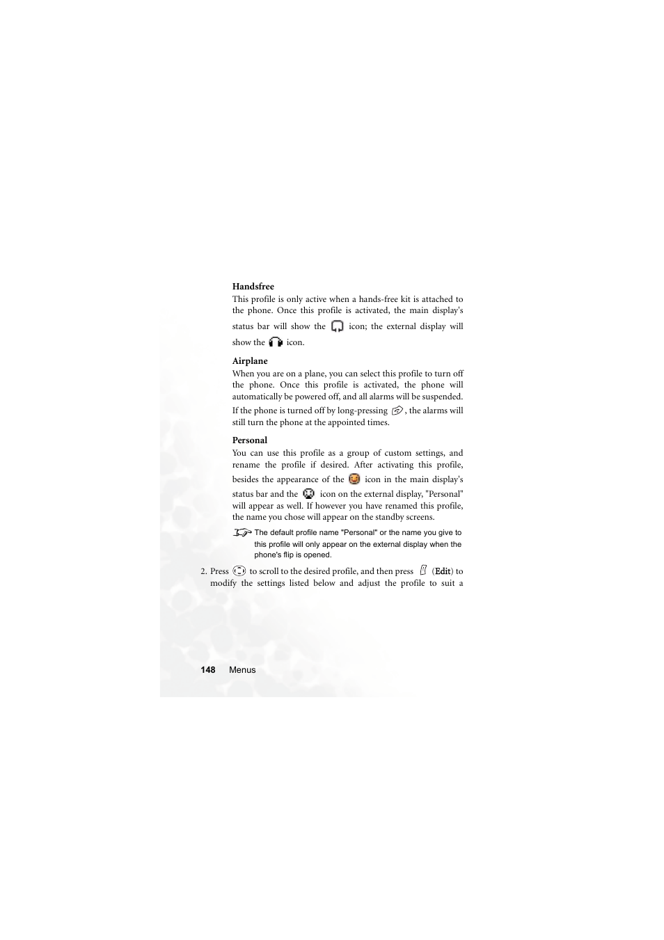 Handsfree, Airplane, Personal | BenQ S670C User Manual | Page 164 / 186