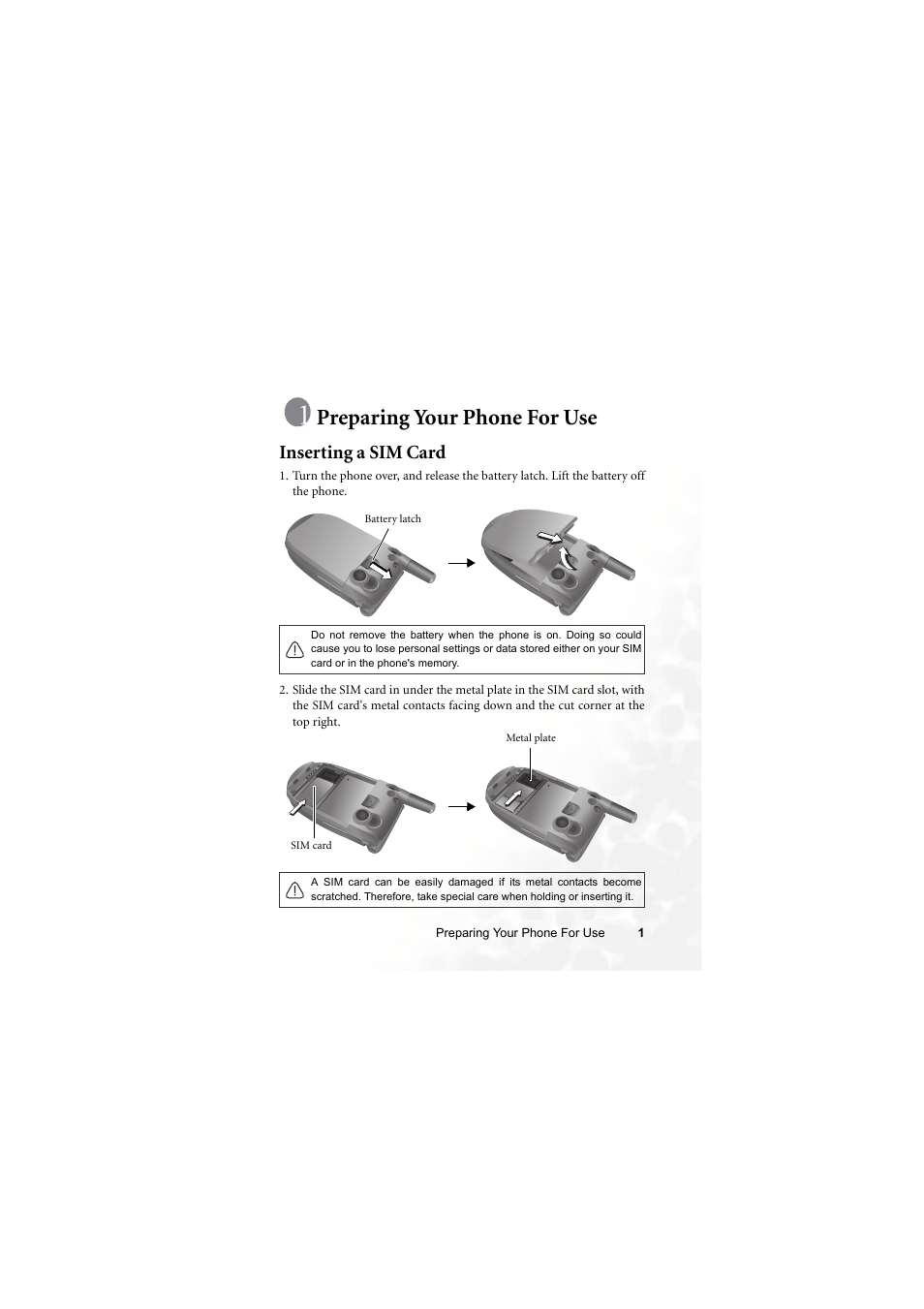 Preparing your phone for use, Inserting a sim card | BenQ S670C User Manual | Page 17 / 186
