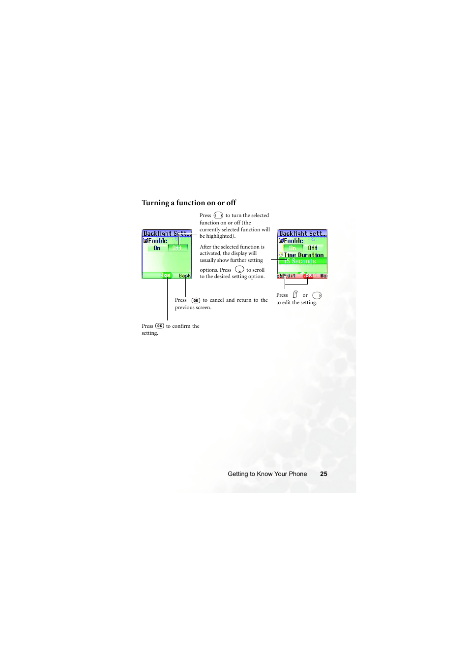 Turning a function on or off | BenQ S670C User Manual | Page 41 / 186