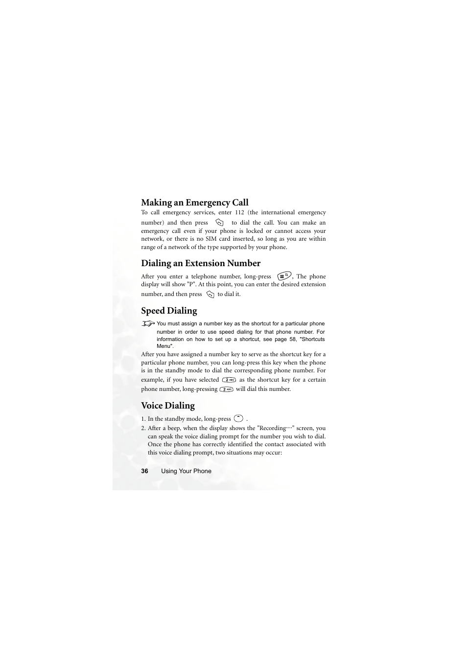 Making an emergency call, Dialing an extension number, Speed dialing | Voice dialing, Speed dialing 8 | BenQ S670C User Manual | Page 52 / 186