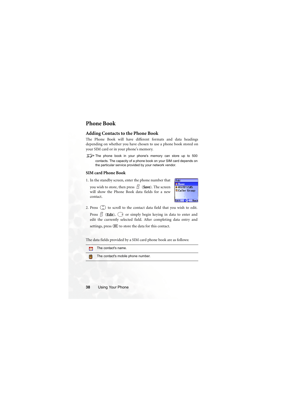 Phone book, Adding contacts to the phone book | BenQ S670C User Manual | Page 54 / 186