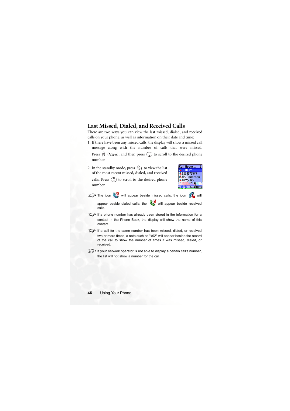 Last missed, dialed, and received calls | BenQ S670C User Manual | Page 62 / 186