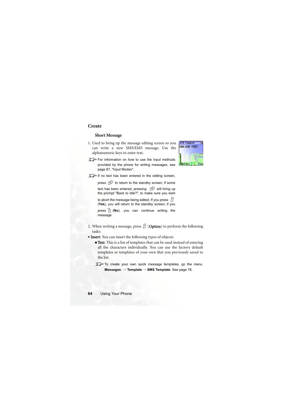Create, Short message | BenQ S670C User Manual | Page 80 / 186