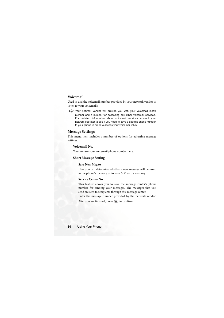 Voicemail, Message settings, Voicemail message settings | BenQ S670C User Manual | Page 96 / 186