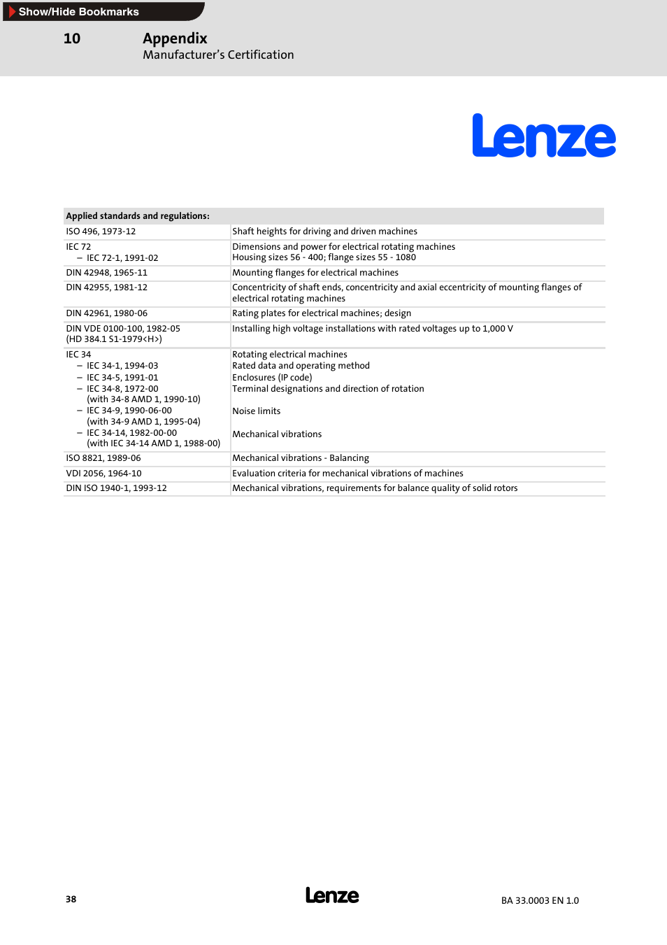 Appendix | Lenze MDSLS Servo spindle motor User Manual | Page 38 / 40