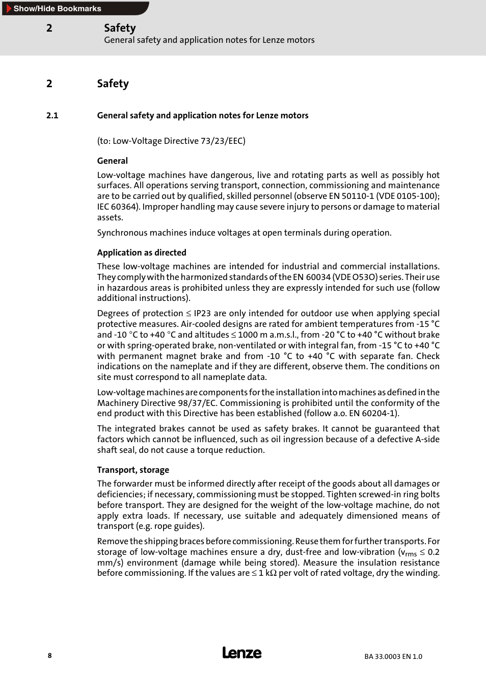 2 safety, Safety, 2safety | Lenze MDSLS Servo spindle motor User Manual | Page 8 / 40
