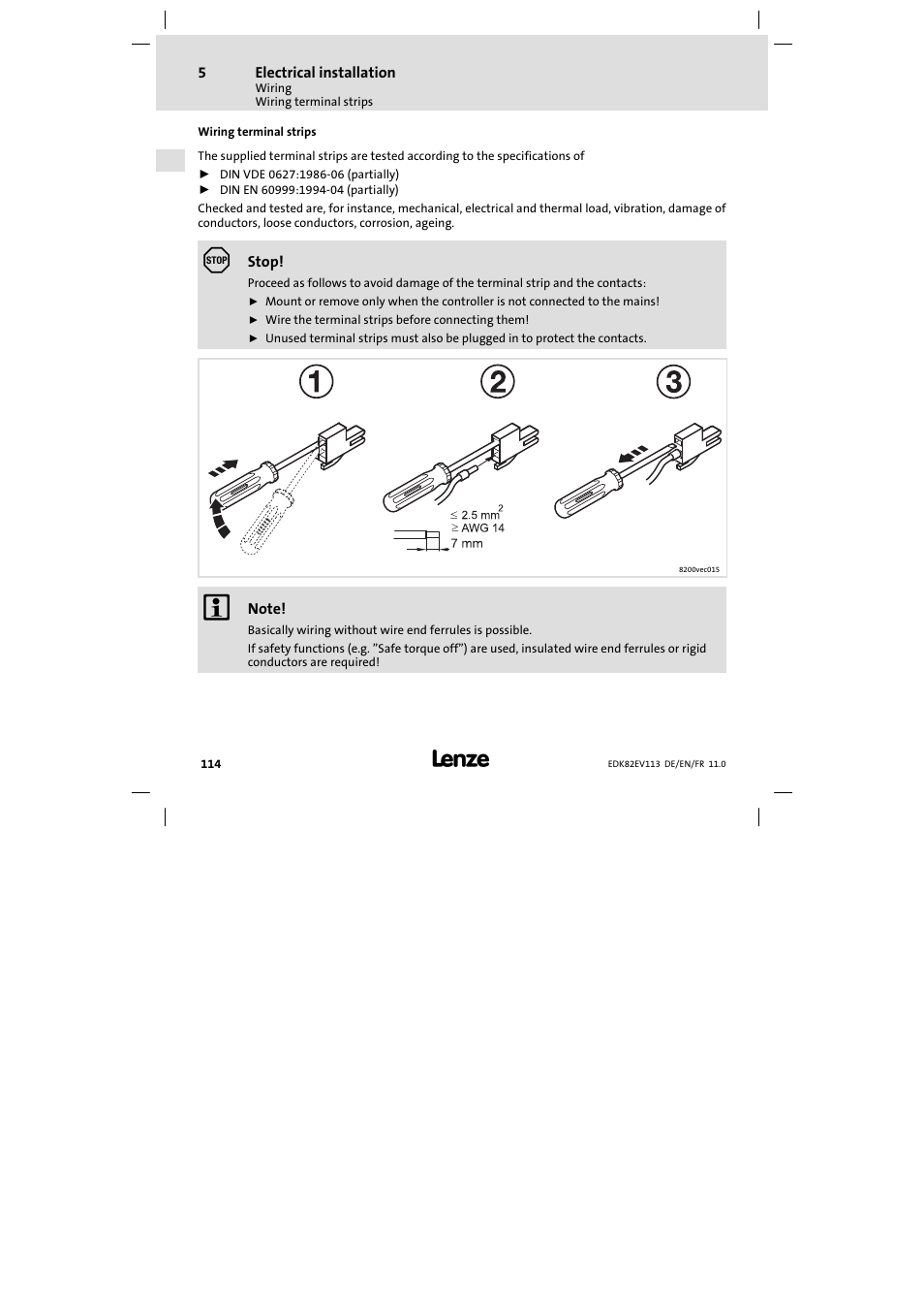 Wiring terminal strips | Lenze E82EV 8200 User Manual | Page 114 / 246
