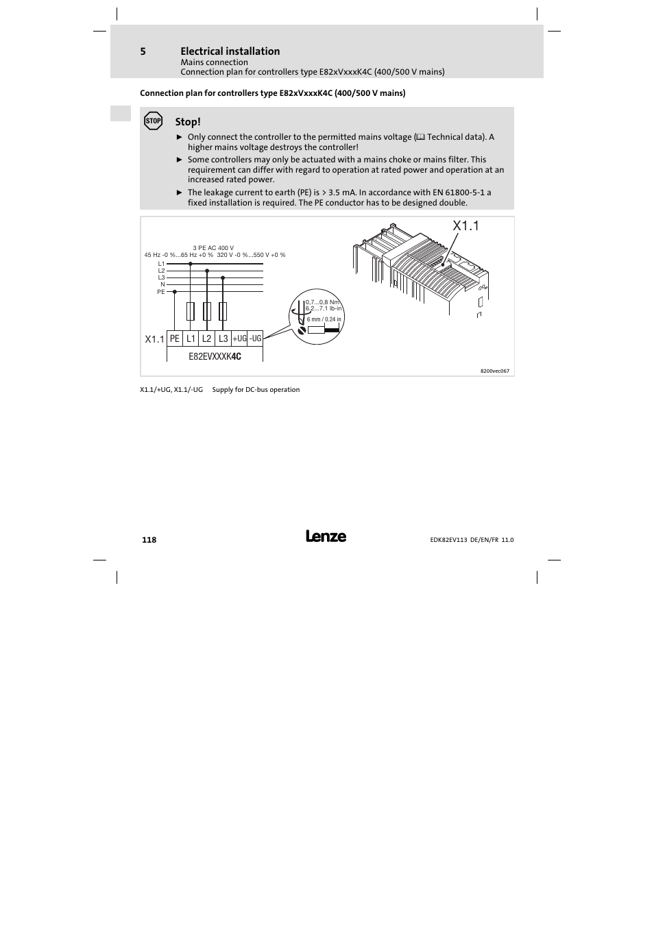 X1.1 | Lenze E82EV 8200 User Manual | Page 118 / 246
