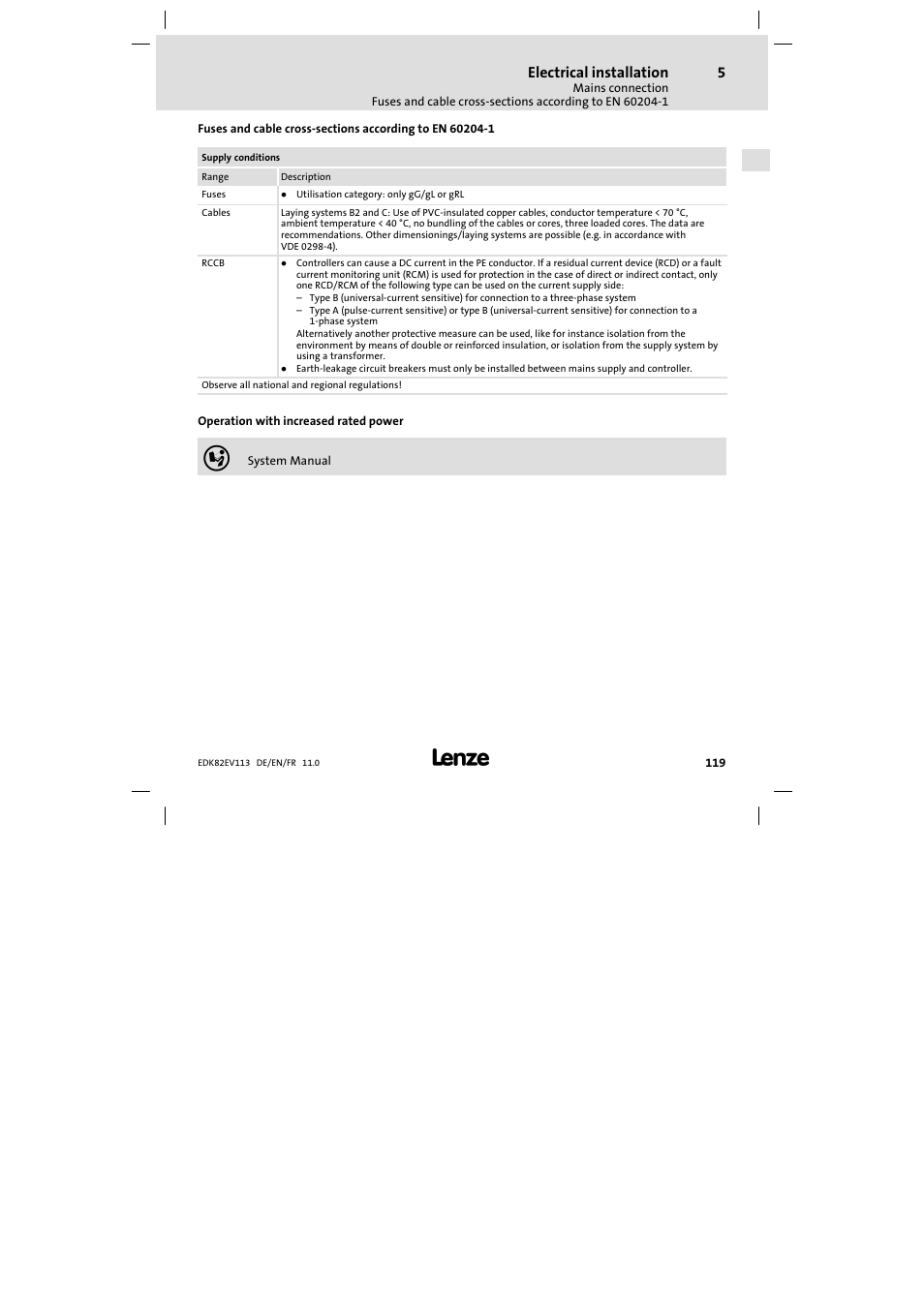 Electrical installation | Lenze E82EV 8200 User Manual | Page 119 / 246