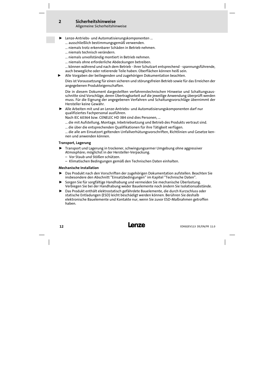 Lenze E82EV 8200 User Manual | Page 12 / 246
