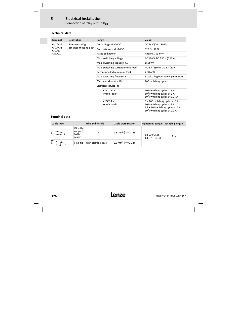 Electrical installation | Lenze E82EV 8200 User Manual | Page 126 / 246