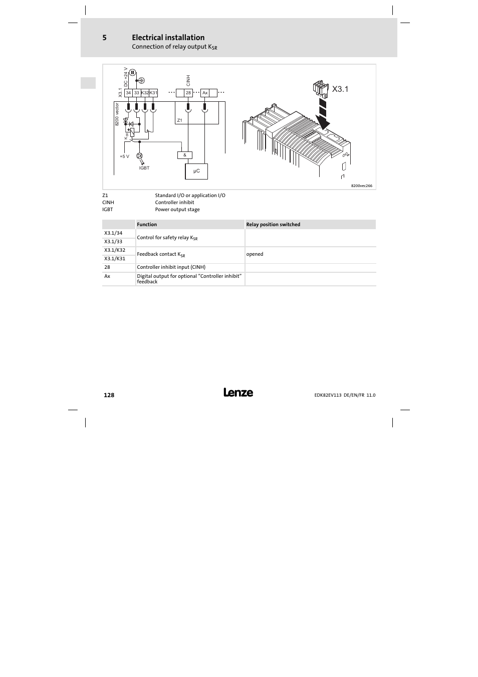 Electrical installation, X3.1 | Lenze E82EV 8200 User Manual | Page 128 / 246