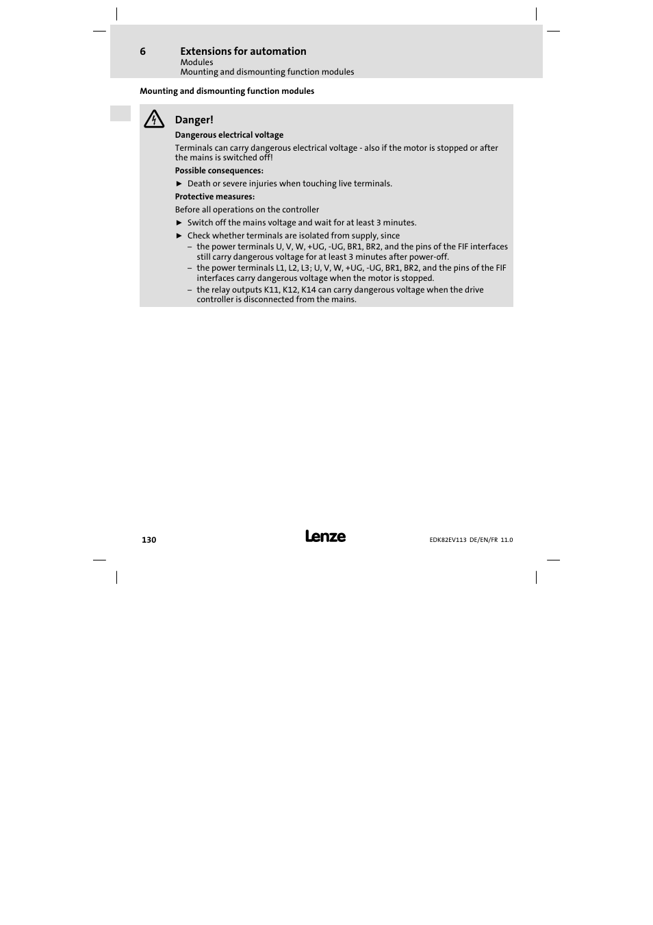 Mounting and dismounting function modules | Lenze E82EV 8200 User Manual | Page 130 / 246