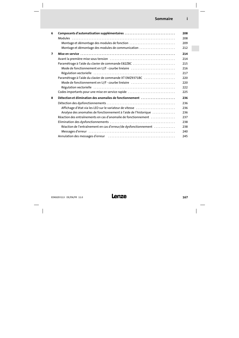 Sommaire i | Lenze E82EV 8200 User Manual | Page 167 / 246