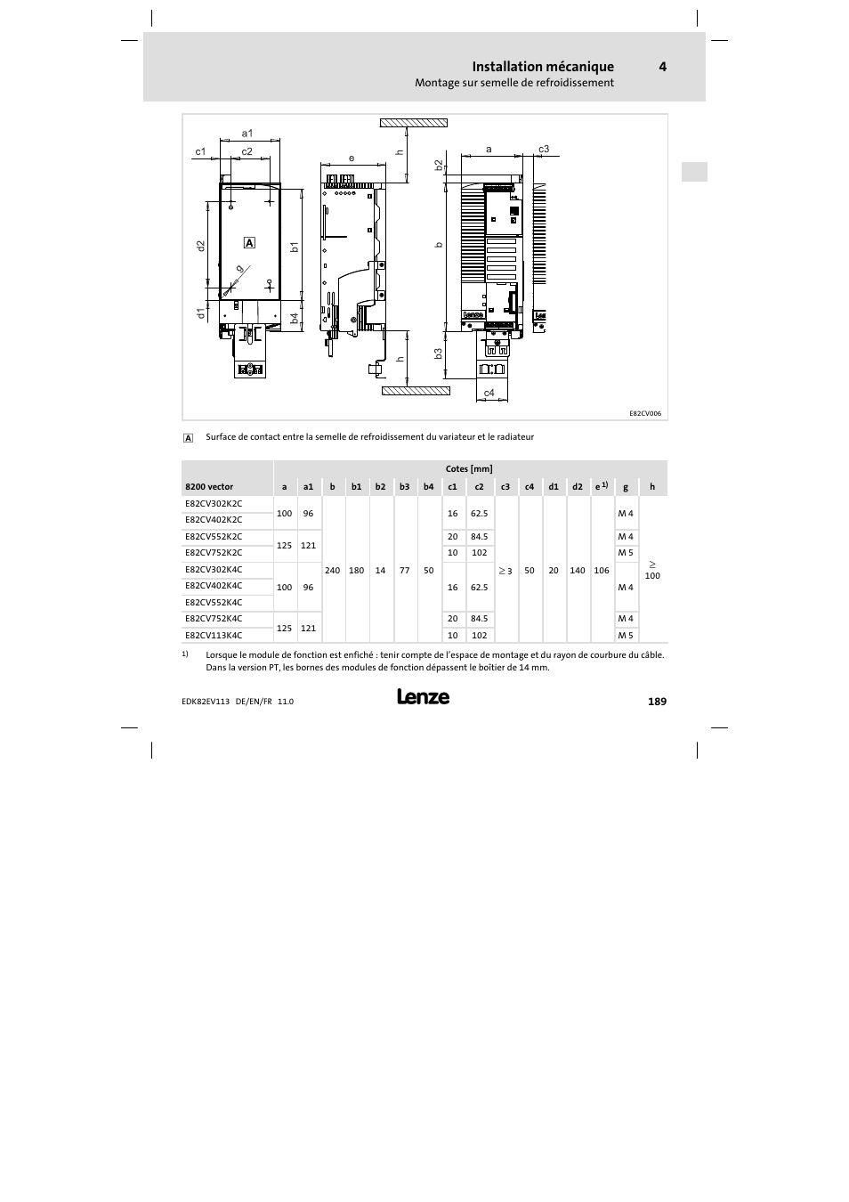 Installation mécanique | Lenze E82EV 8200 User Manual | Page 189 / 246