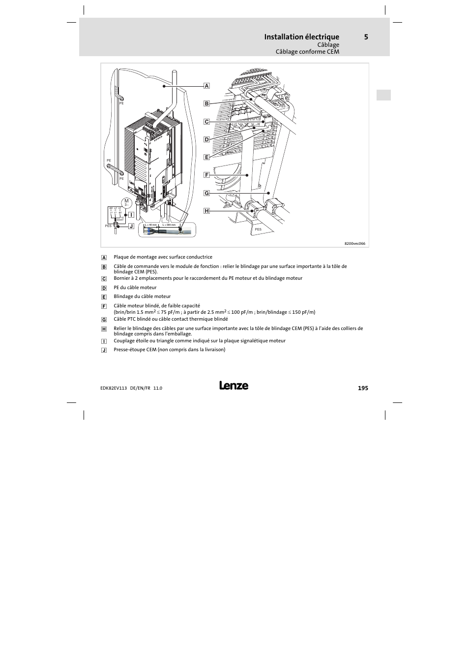 Installation électrique | Lenze E82EV 8200 User Manual | Page 195 / 246