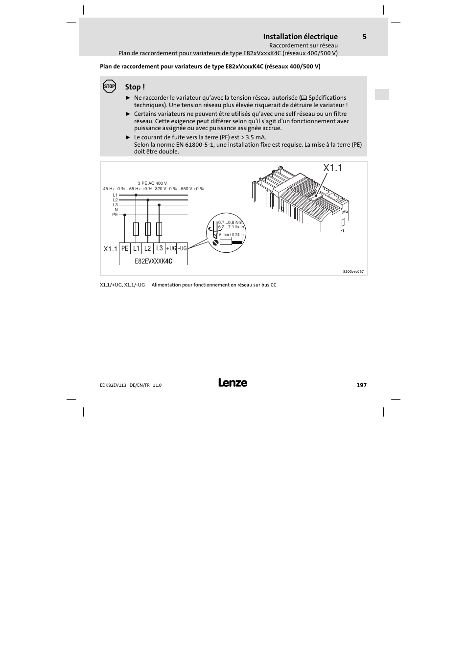 X1.1 | Lenze E82EV 8200 User Manual | Page 197 / 246