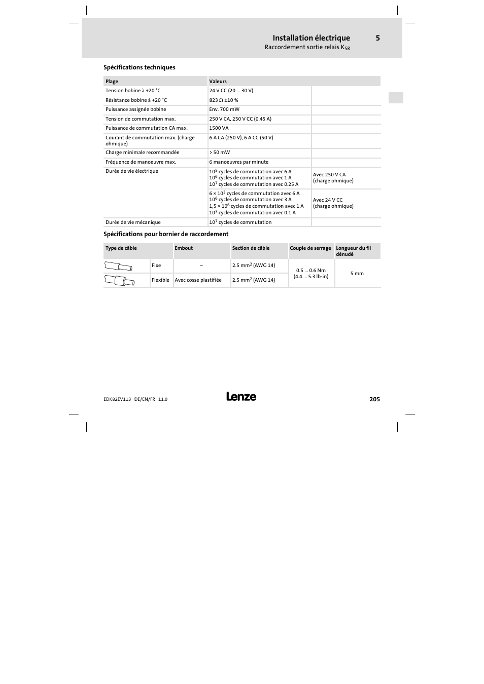Installation électrique | Lenze E82EV 8200 User Manual | Page 205 / 246