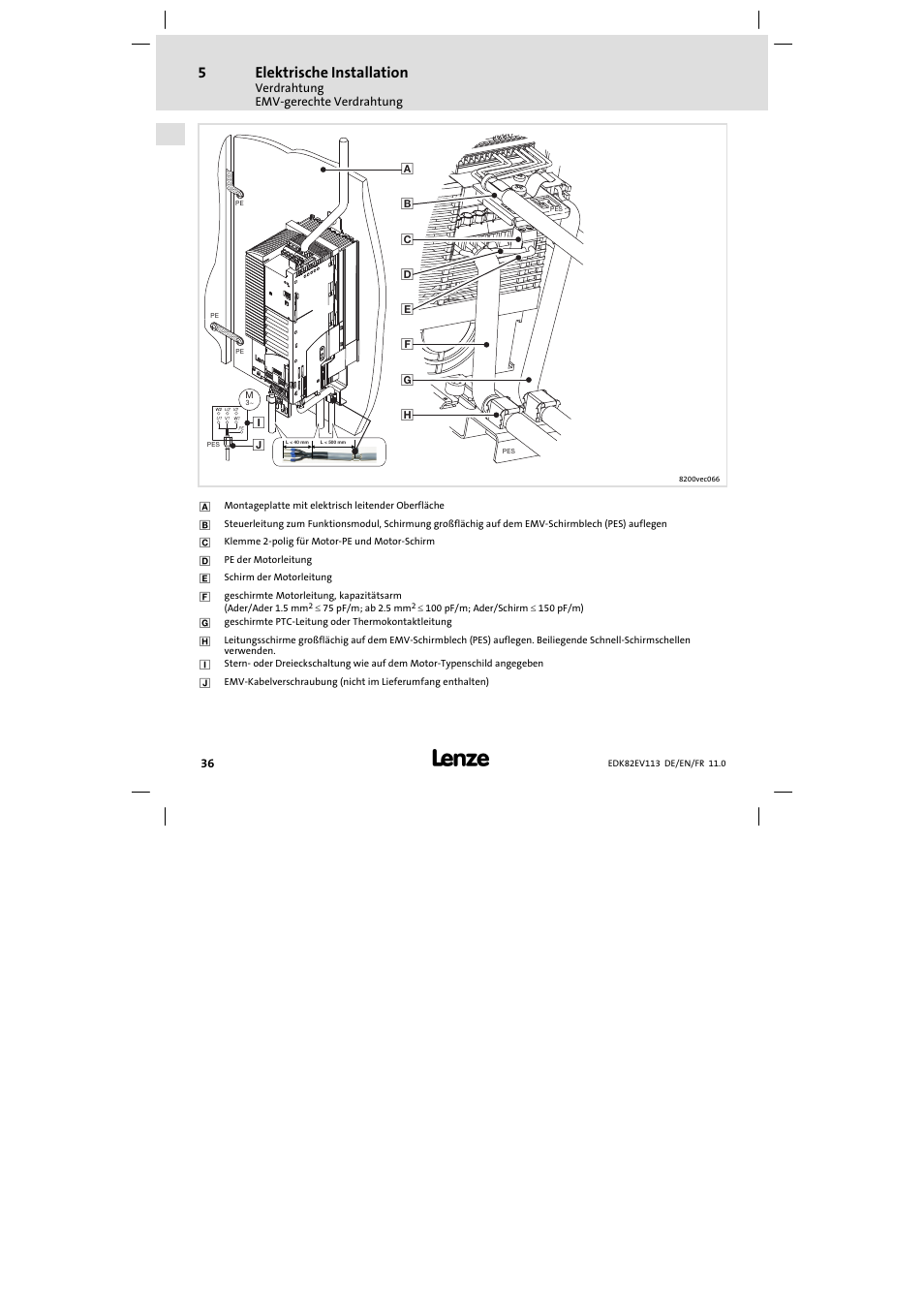 Elektrische installation | Lenze E82EV 8200 User Manual | Page 36 / 246