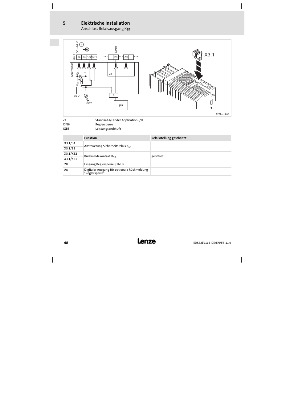 Elektrische installation, X3.1 | Lenze E82EV 8200 User Manual | Page 48 / 246
