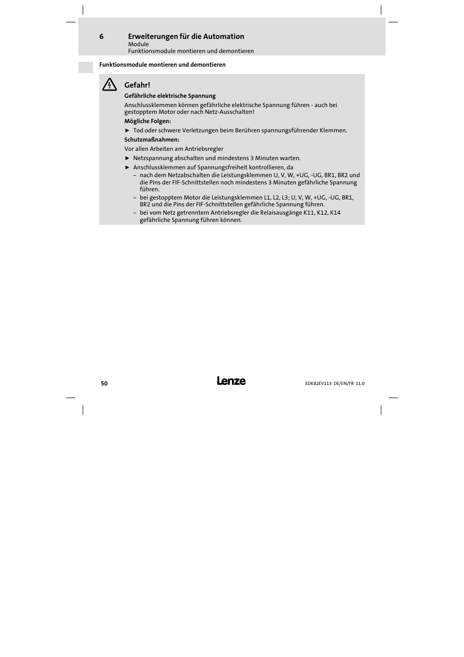 Funktionsmodule montieren und demontieren | Lenze E82EV 8200 User Manual | Page 50 / 246