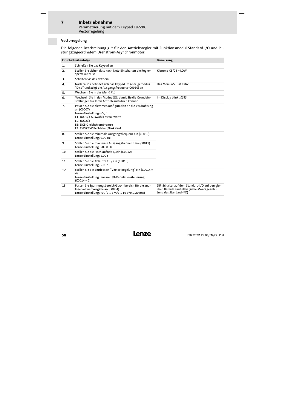 Vectorregelung, Inbetriebnahme | Lenze E82EV 8200 User Manual | Page 58 / 246