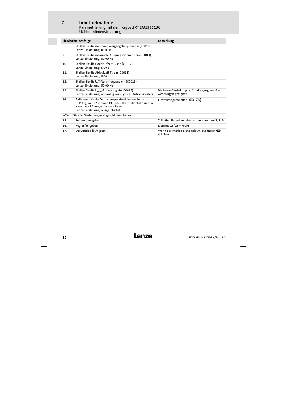 Inbetriebnahme | Lenze E82EV 8200 User Manual | Page 62 / 246