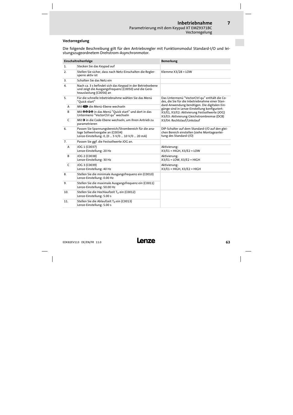 Vectorregelung, Inbetriebnahme | Lenze E82EV 8200 User Manual | Page 63 / 246