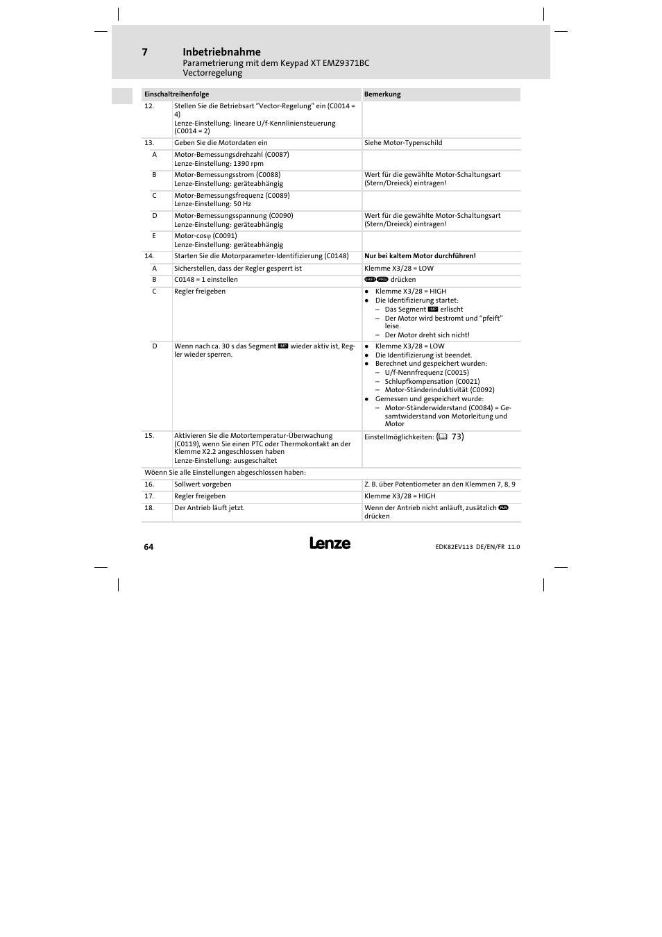 Inbetriebnahme | Lenze E82EV 8200 User Manual | Page 64 / 246