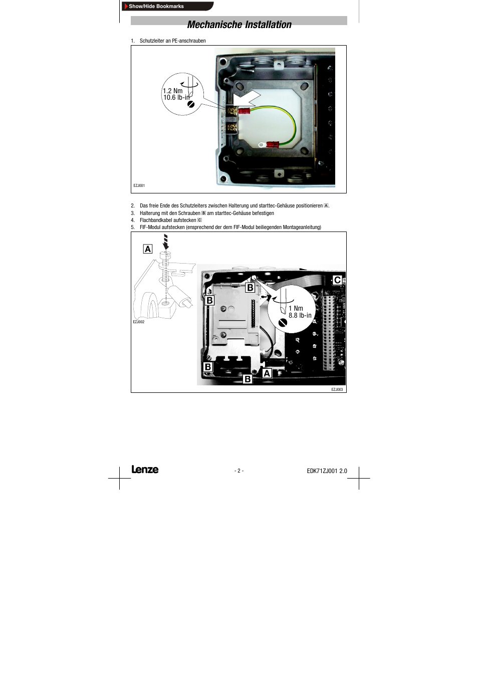 Mechanische installation | Lenze E71ZJ001 User Manual | Page 2 / 6