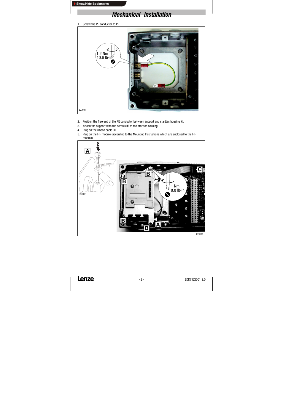 Mechanical installation | Lenze E71ZJ001 User Manual | Page 4 / 6