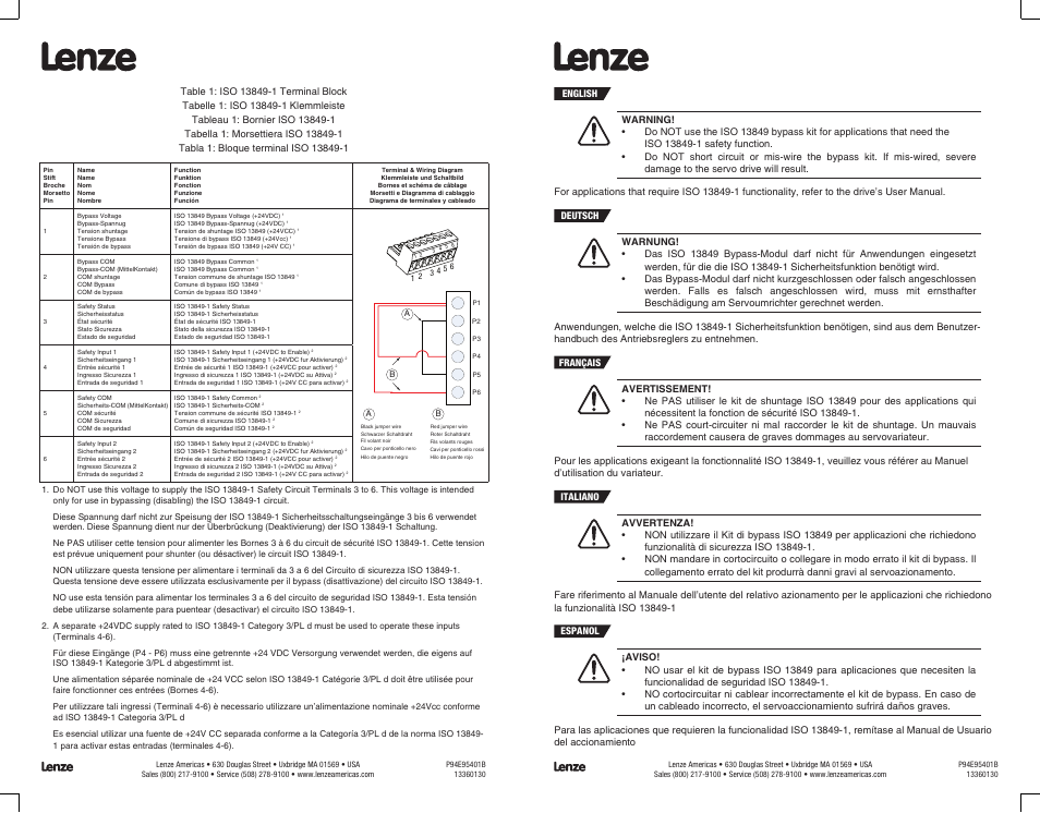 Lenze E94P Position Servo safety circuit bypass User Manual | Page 2 / 2