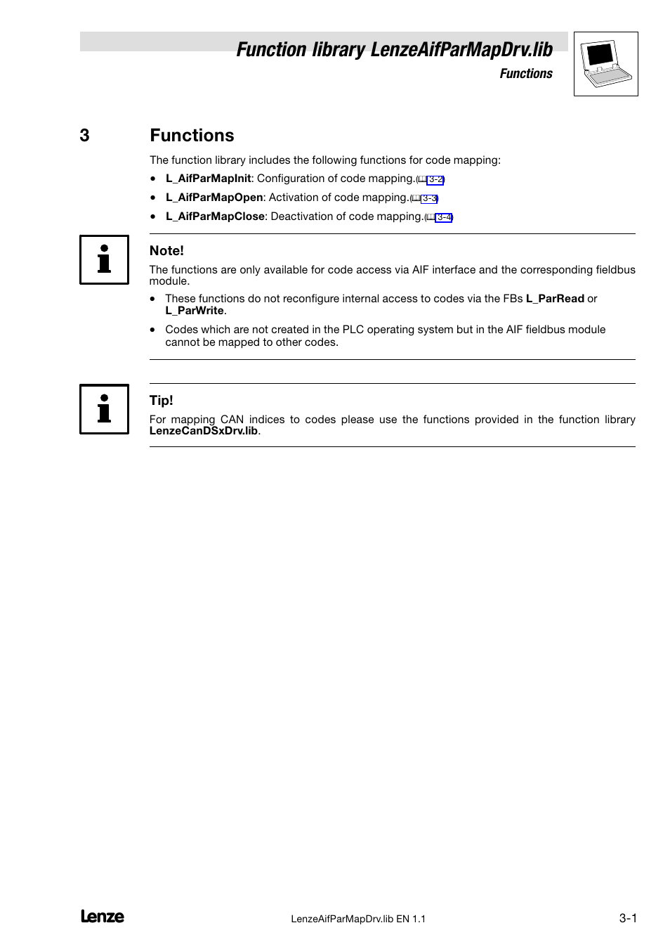 3 functions, Function library lenzeaifparmapdrv.lib, 3functions | Lenze DDS Global Drive PLC Developer Studio User Manual | Page 11 / 14