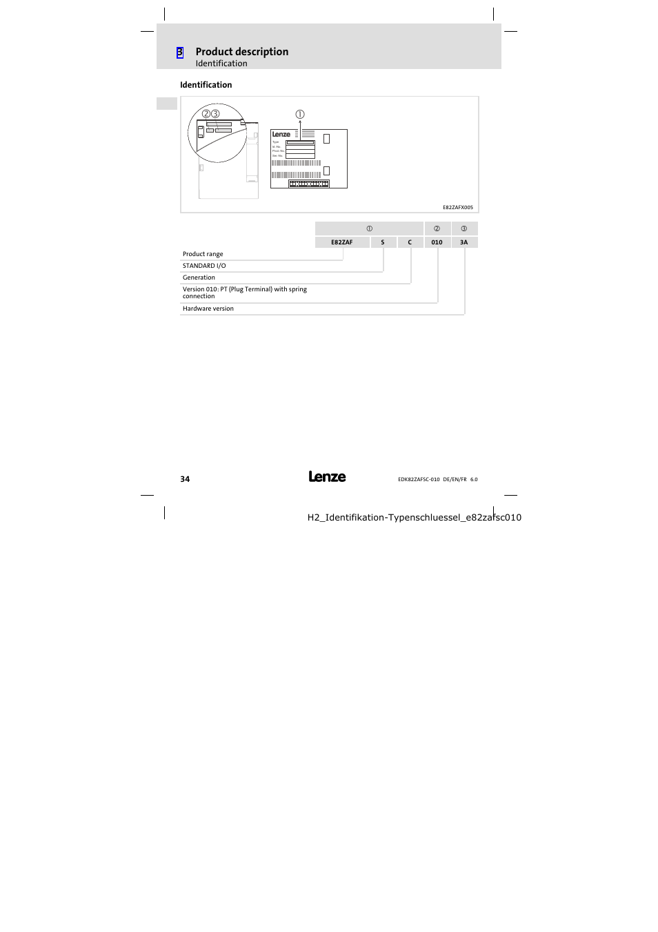 Identification, 3product description | Lenze E82ZAFSC010 User Manual | Page 34 / 71