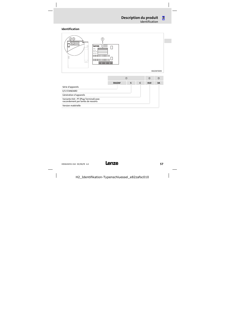 Identification, Description du produit | Lenze E82ZAFSC010 User Manual | Page 57 / 71