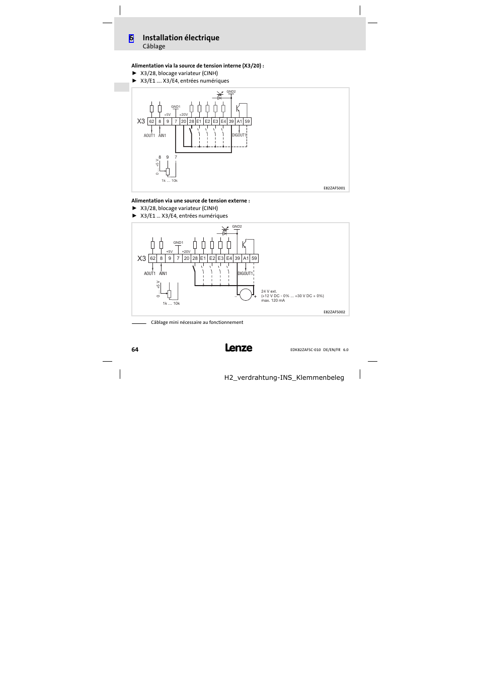 6installation électrique | Lenze E82ZAFSC010 User Manual | Page 64 / 71