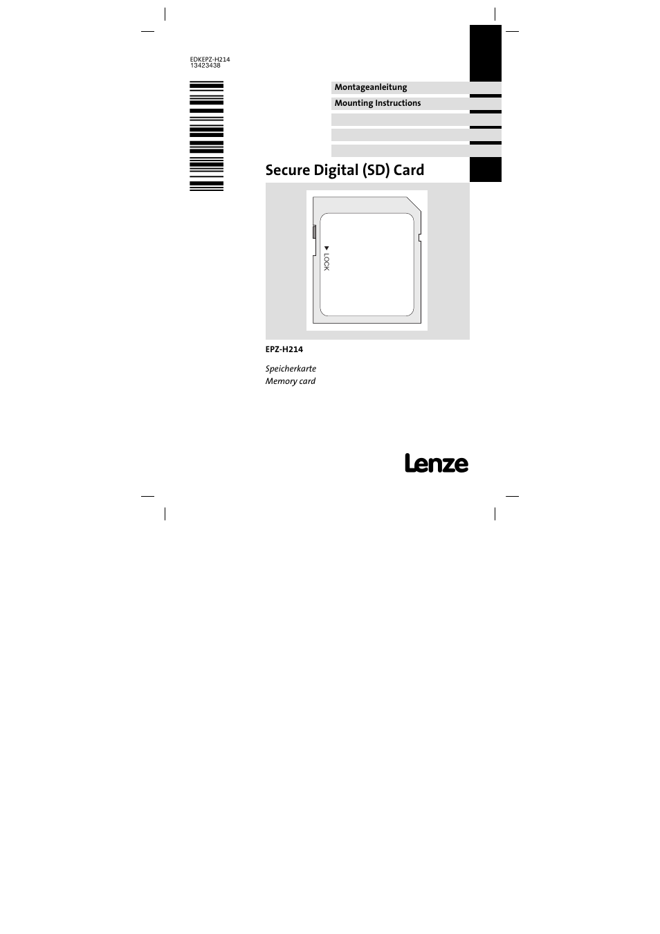 Lenze EPZ-H214 User Manual | 8 pages