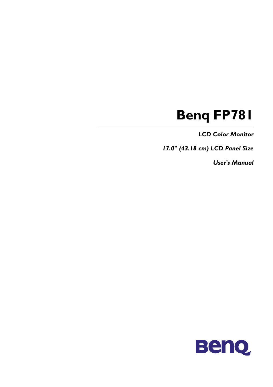 BenQ FP781 User Manual | 23 pages