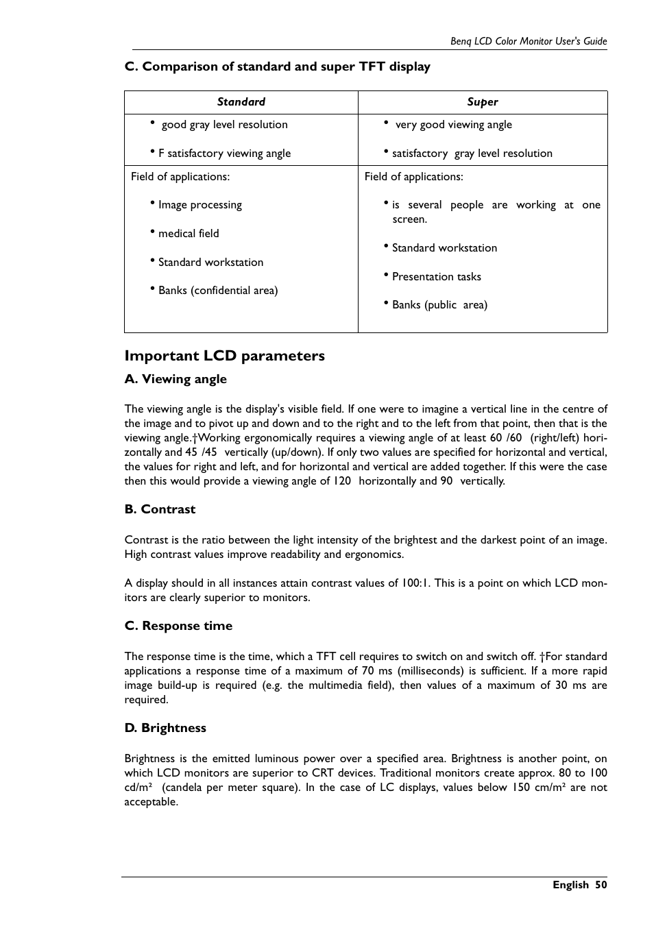 Important lcd parameters | BenQ FP781 User Manual | Page 21 / 23