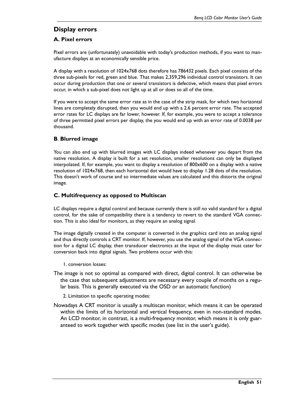 Display errors | BenQ FP781 User Manual | Page 22 / 23