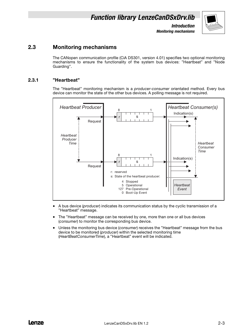 3 monitoring mechanisms, 1 "heartbeat, Monitoring mechanisms | Heartbeat, Function library lenzecandsxdrv.lib | Lenze DDS Global Drive PLC Developer Studio User Manual | Page 11 / 26