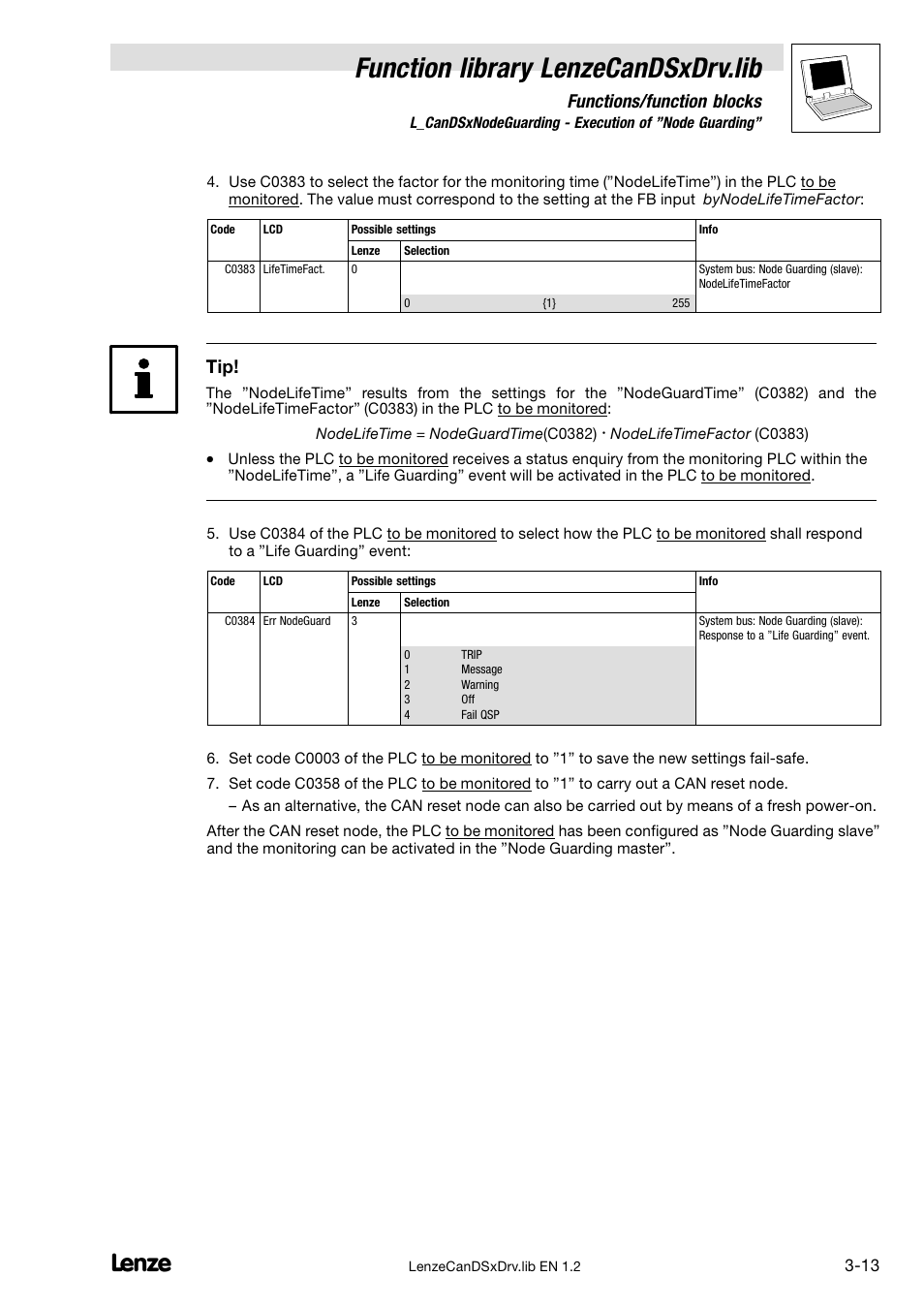 Function library lenzecandsxdrv.lib, Functions/function blocks | Lenze DDS Global Drive PLC Developer Studio User Manual | Page 25 / 26