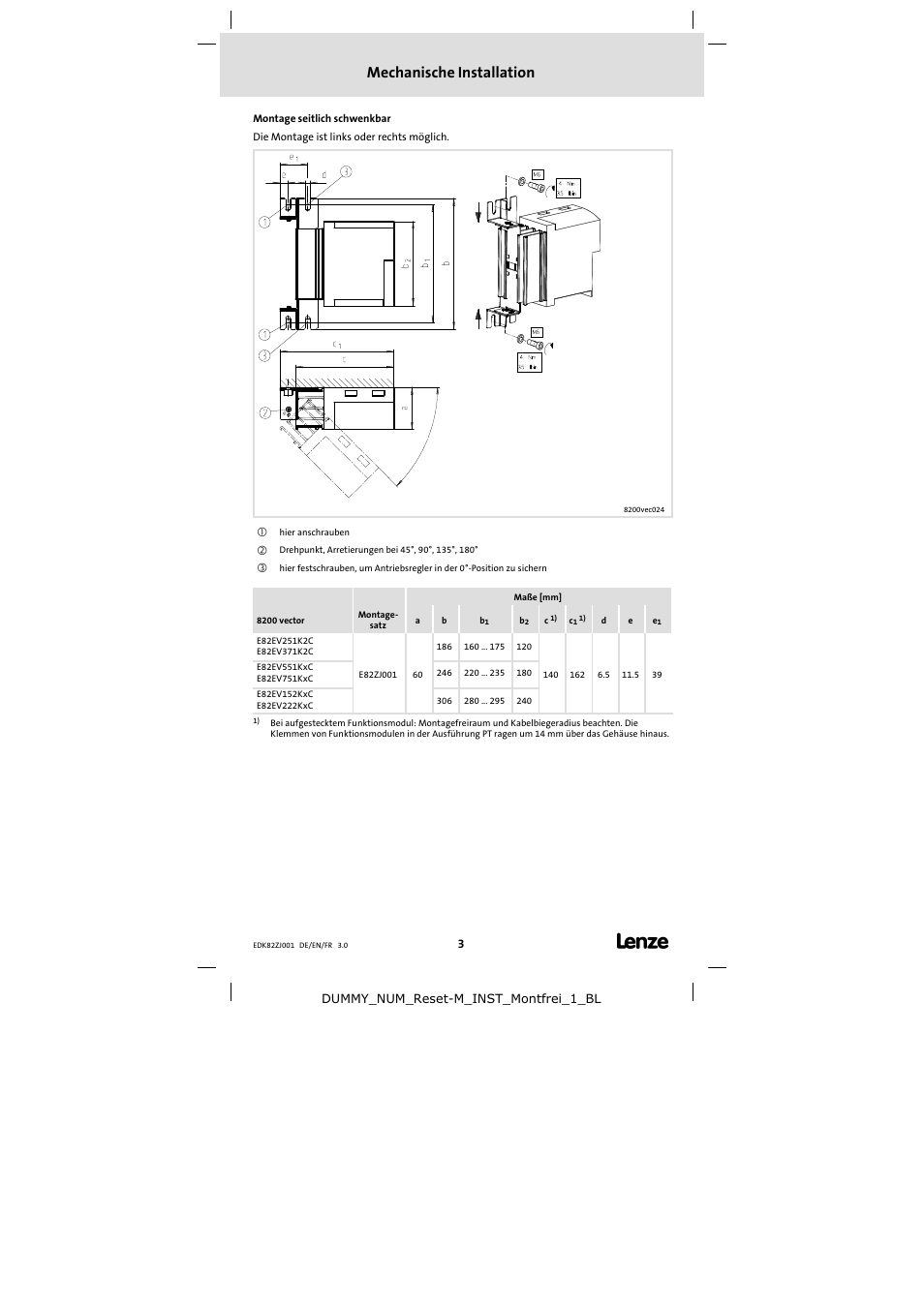 Mechanische installation | Lenze E82ZJ001 User Manual | Page 3 / 8