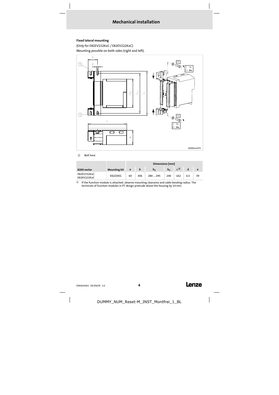 Mechanical installation | Lenze E82ZJ001 User Manual | Page 4 / 8