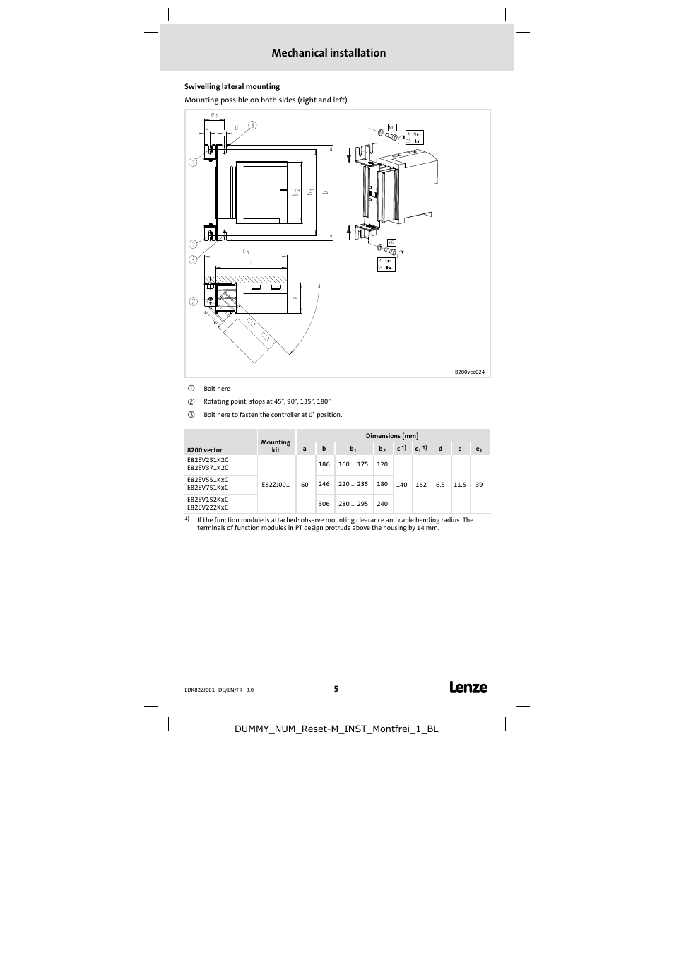 Mechanical installation | Lenze E82ZJ001 User Manual | Page 5 / 8
