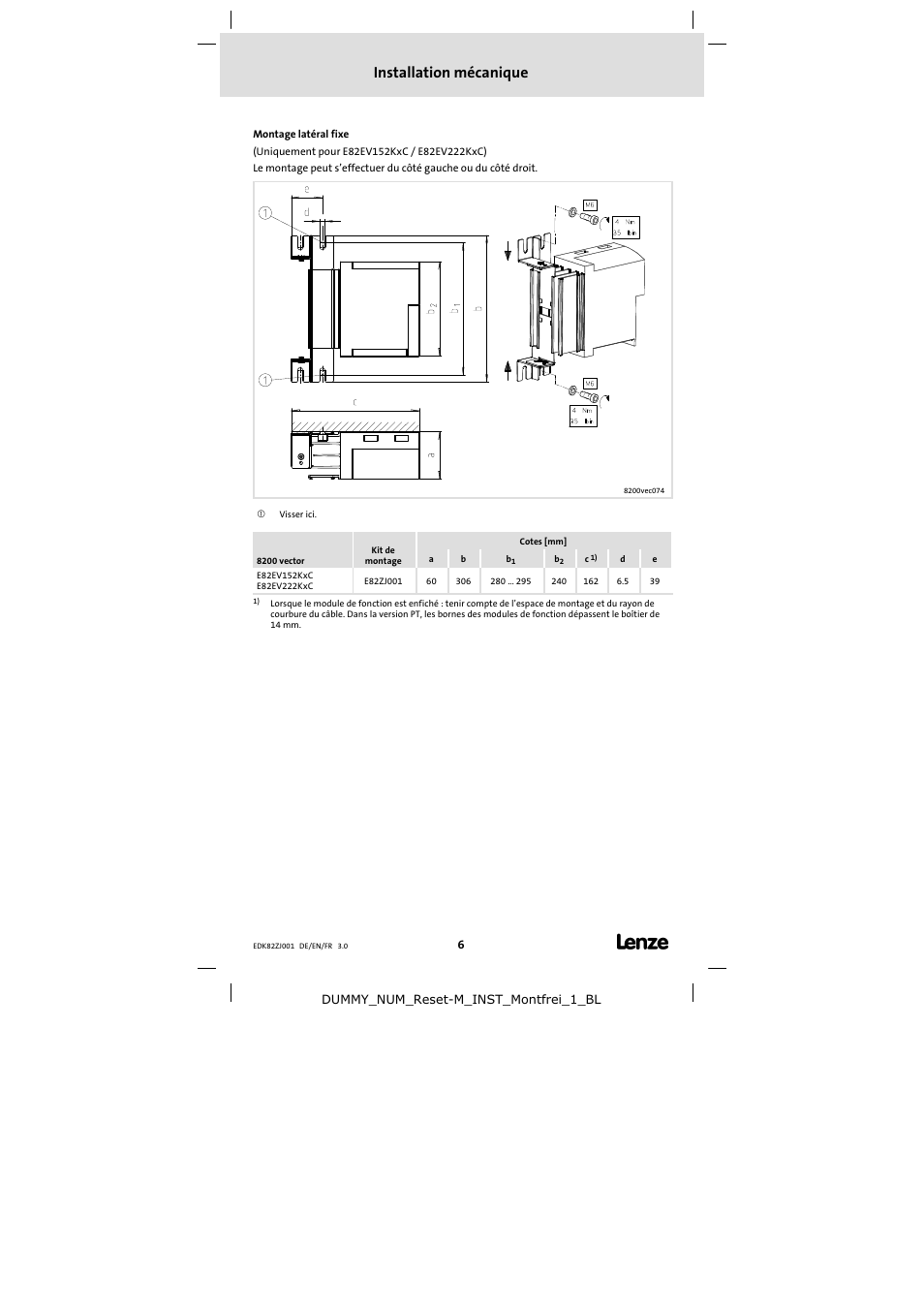Installation mécanique | Lenze E82ZJ001 User Manual | Page 6 / 8