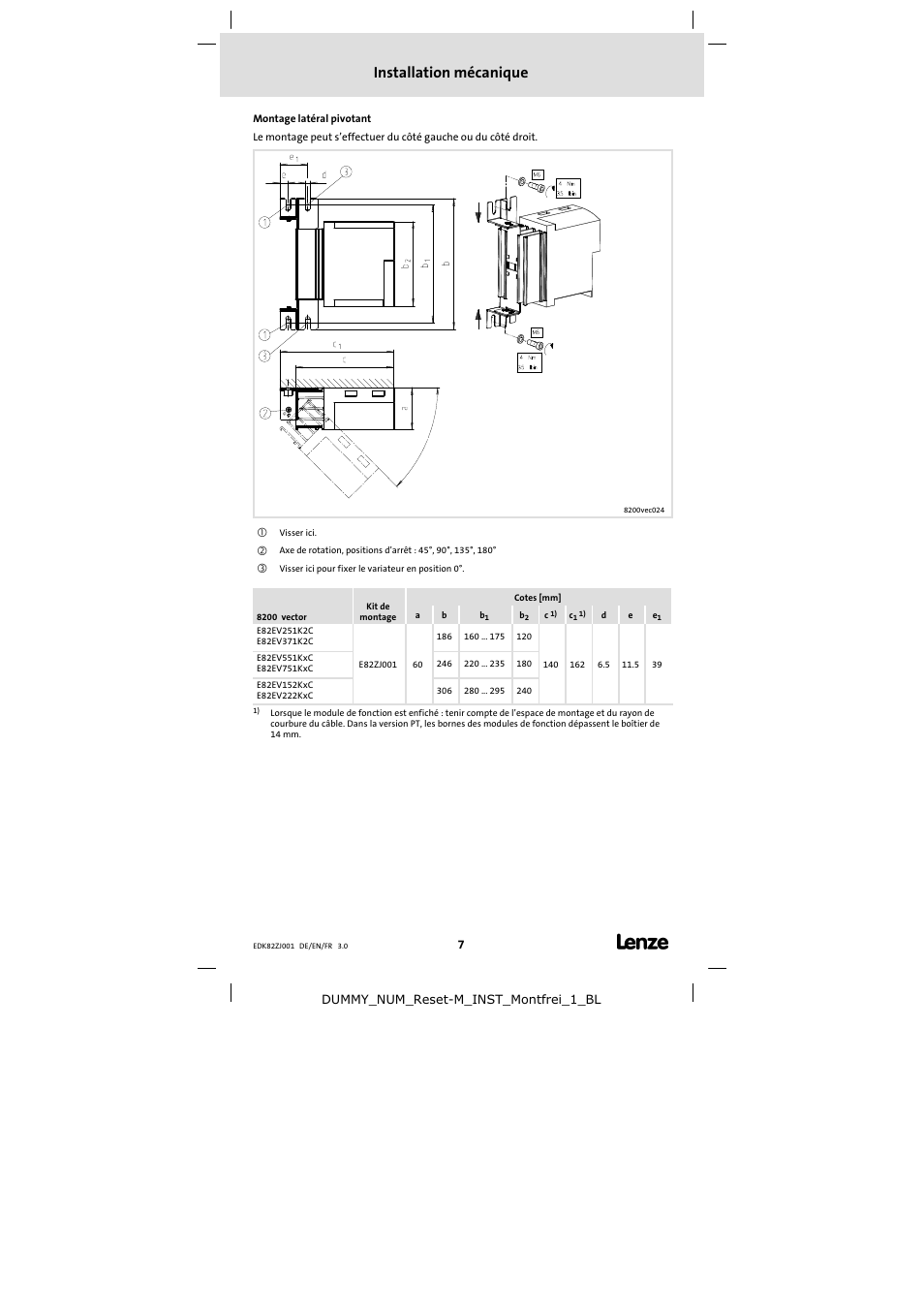 Installation mécanique | Lenze E82ZJ001 User Manual | Page 7 / 8